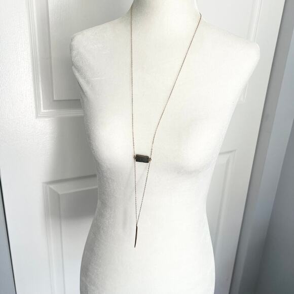 Druzy quartz Y drop bar necklace on gold tone chain - Picture 1 of 6